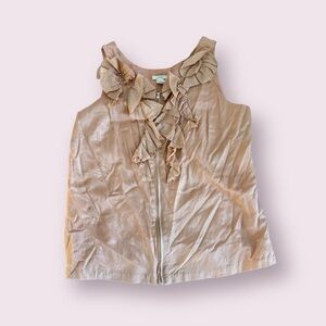 Women’s J.Crew Silk Cotton Blend Ruffle Zip Collar Light Salmon Tank Top Size 8